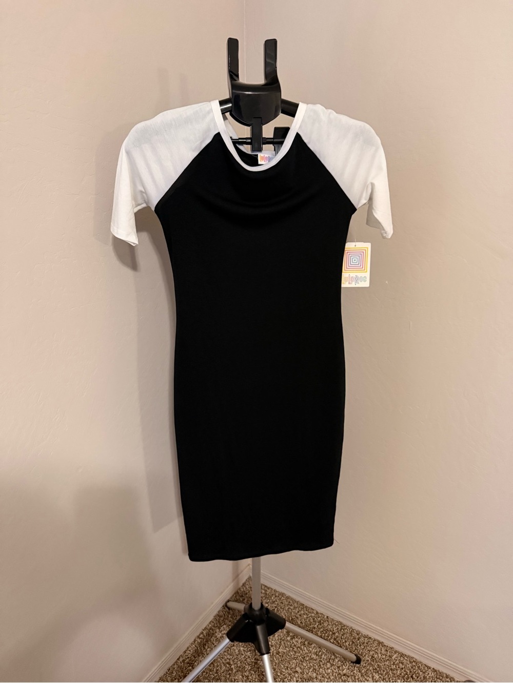 LuLaRoe Black Dress with White Raglan Sleeves
